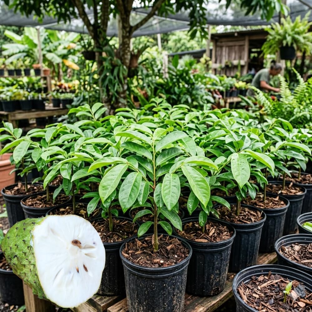 Sweet Giant Soursop Tree Live Plants, 2 Year Old Annona Muricata Guanabana Trees, 3 Gallon Pot, 2 to 3 Feet Tall for Outdoor Garden, No Ship to CA