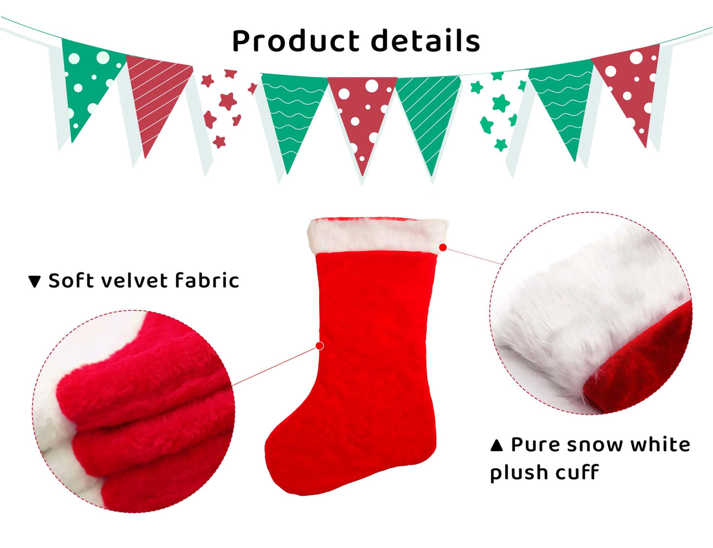 MSYO Giant Christmas Stocking - Super Soft Velvet Buffalo Plaid with Plush Cuff, Extra Large Xmas Stocking for Fireplace, Stairs, Mantel - Festive Holiday Home Decor for Christmas Tree(Red)