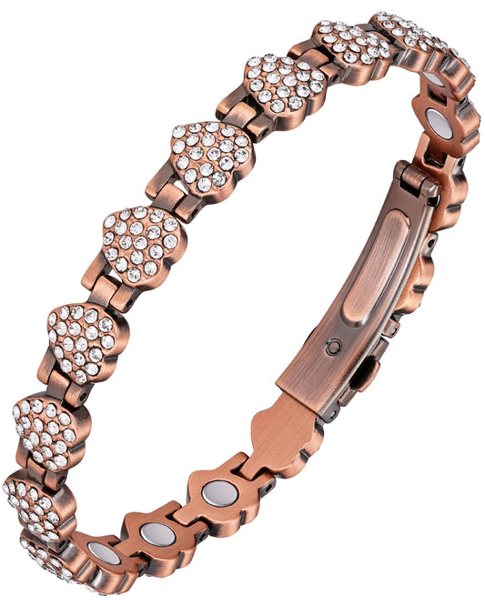 Jecanori Pure Copper Bracelets for Women, Effective Magnetic Bracelets with Sparkling Rhinestones, Adjustable Copper Jewelry Gift