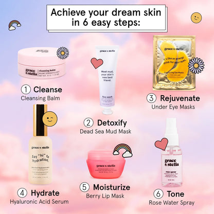 grace & stella Award Winning Skin Care Set - Christmas Gifts for Women, White Elephant Gifts for Adults - Travel Essentials with Under Eye Masks, Serum, Cleanser, Lip Balm - Holiday Gift for Mom, Her