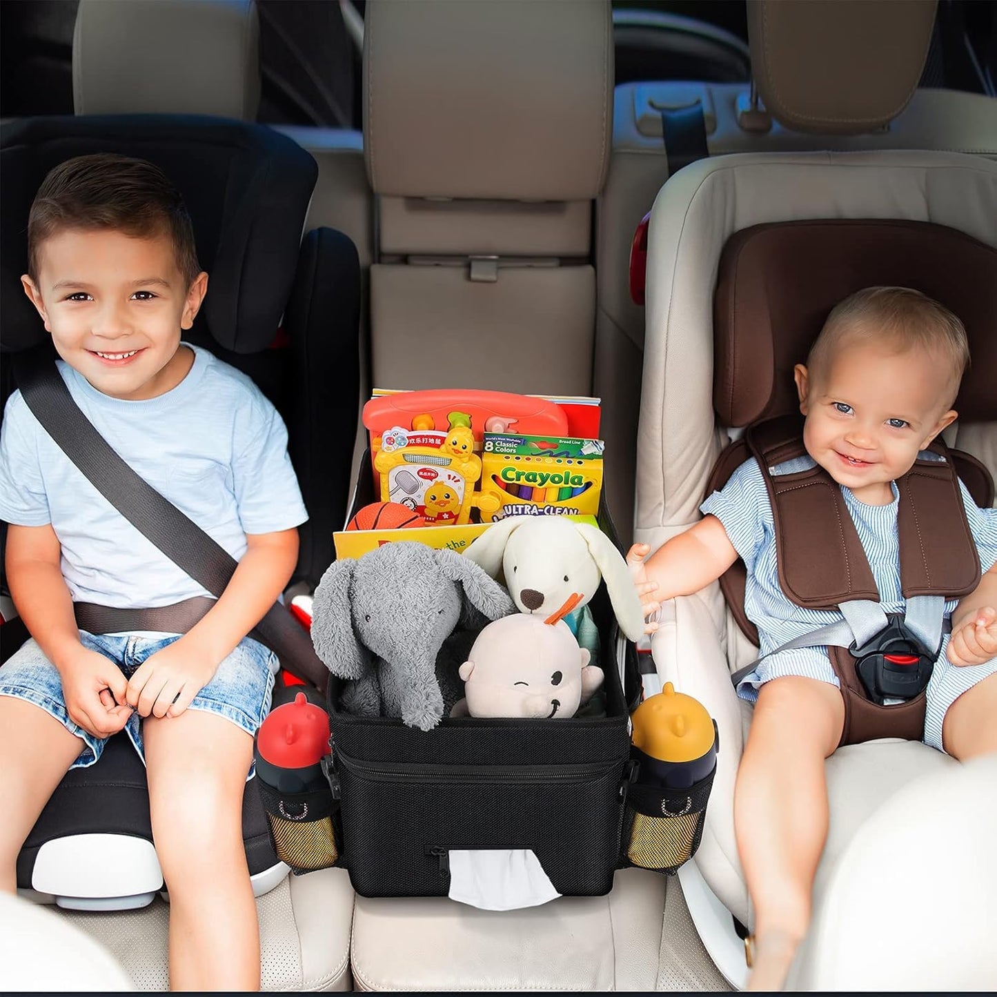 Car Organiser- Car Seat Organiser for Front Seat Back Seat Between Seats, Car Storage Organiser for Kids with Multi- Pockets, Car Organisers and Storage, Adjustable Dividers(Black)