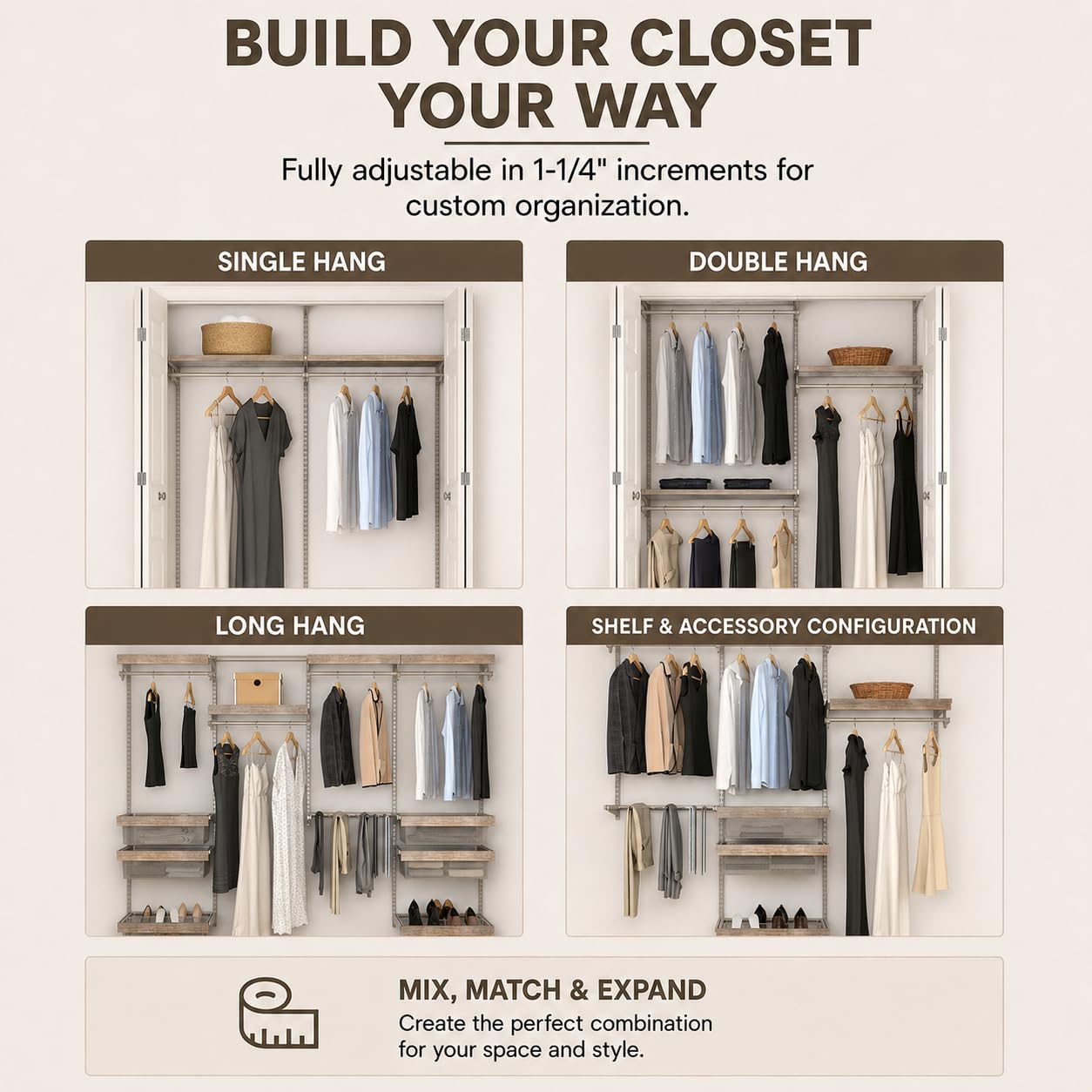 Closet Culture by Knape & Vogt Culture 6 ft. Steel Closet Hardware Kit in Champagne Nickel Shelving (0300-KITA-6CN)