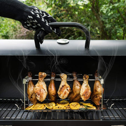 Navaris Stainless Steel Grill Tray - 2 in 1 Stand for 12 Chicken Legs or Wings - Grilling Accessory for Barbecue Grill Oven with Dip Tray