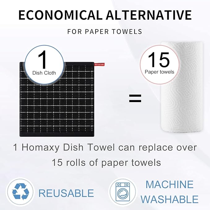 Homaxy 100% Cotton Terry Kitchen Dish Cloths, Ultra Soft and Absorbent Dish
