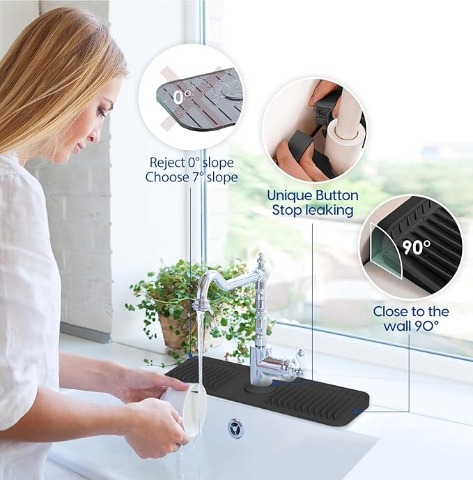 17.7 Inch Silicone Faucet Mat for Kitchen Sink Splash Guard