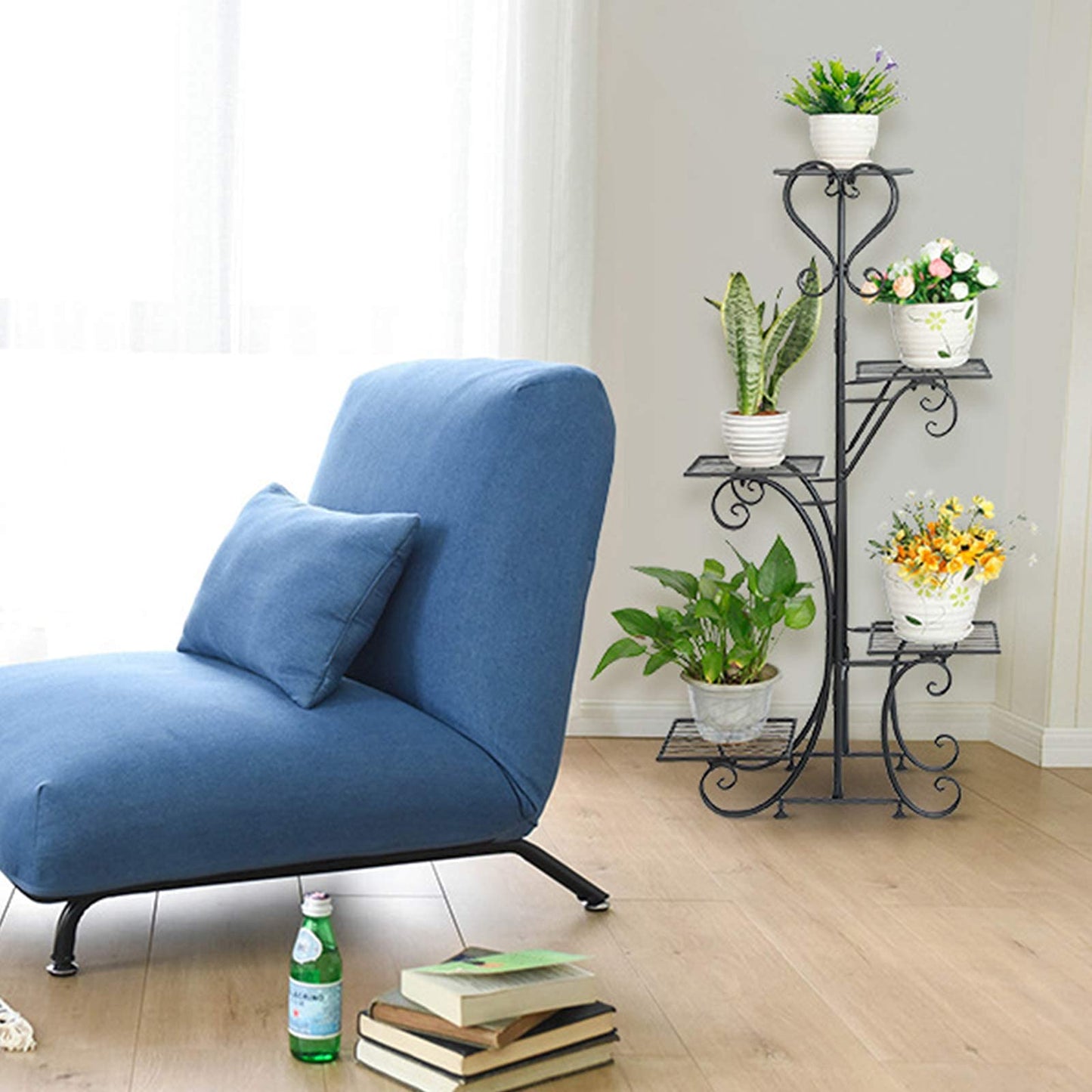 EEYBLAEEY 5 Tier Metal Plant Stand Indoor Outdoor, Upgraded Tall Iron Spiral Corner Plant Shelf- Tiered Storage Flower Pot Holder Display Organizer for Balconies, Living Rooms, Courtyards, Gardens