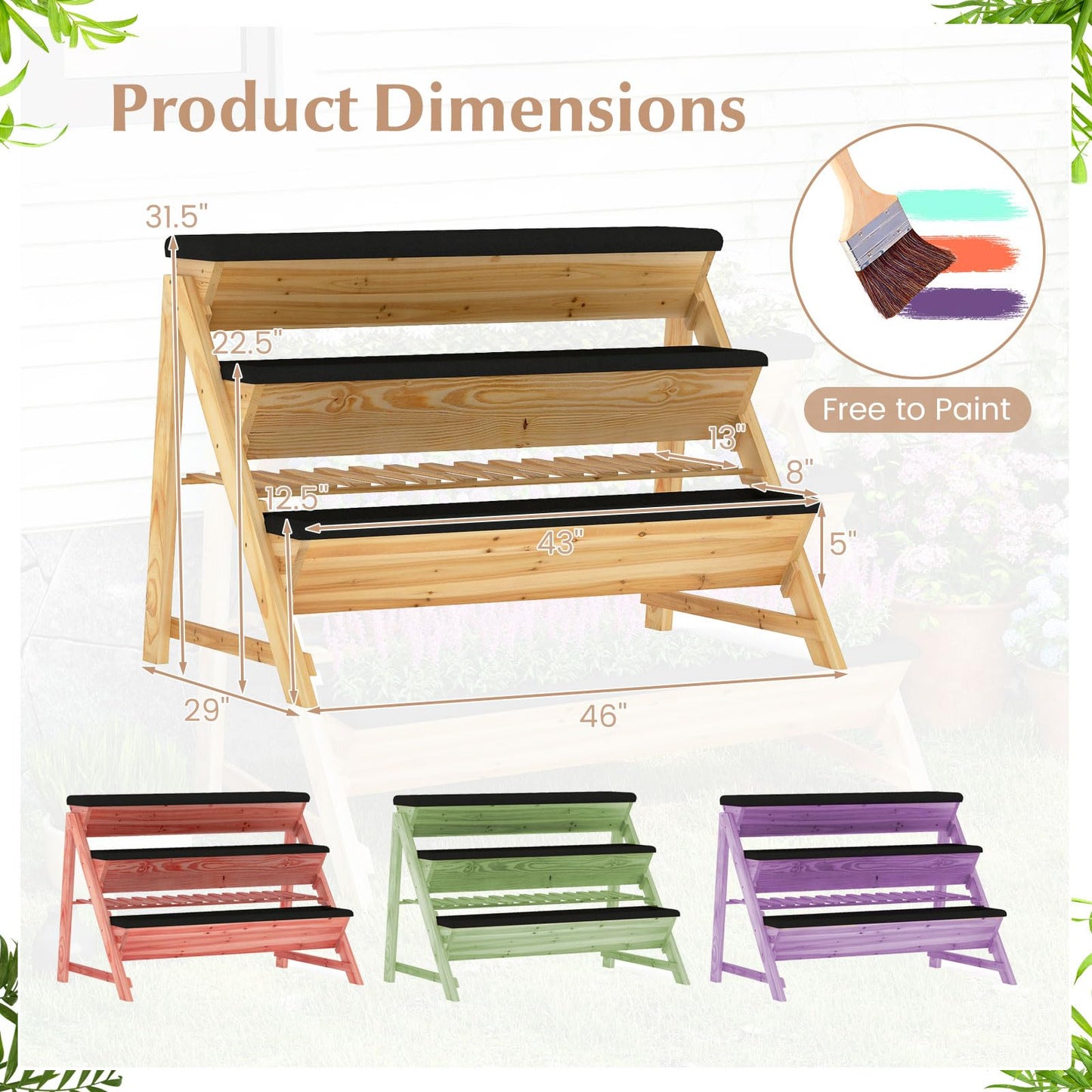 Giantex 3-Tier Vertical Raised Garden Bed, Wood Elevated Planter Box with Legs, Storage Shelf, Liners for Growing Vegetables Herbs Flowers, Indoor Outdoor Freestanding Raised Bed for Patio (Natural)