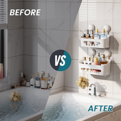 TAILI Shower Caddy Suction Cup 2 Pack, Shower Organizer Removable Bathroom Shelf, Storage Suction Powerful Max Hold 22lbs Bathroom Caddy Waterproof Holder, White