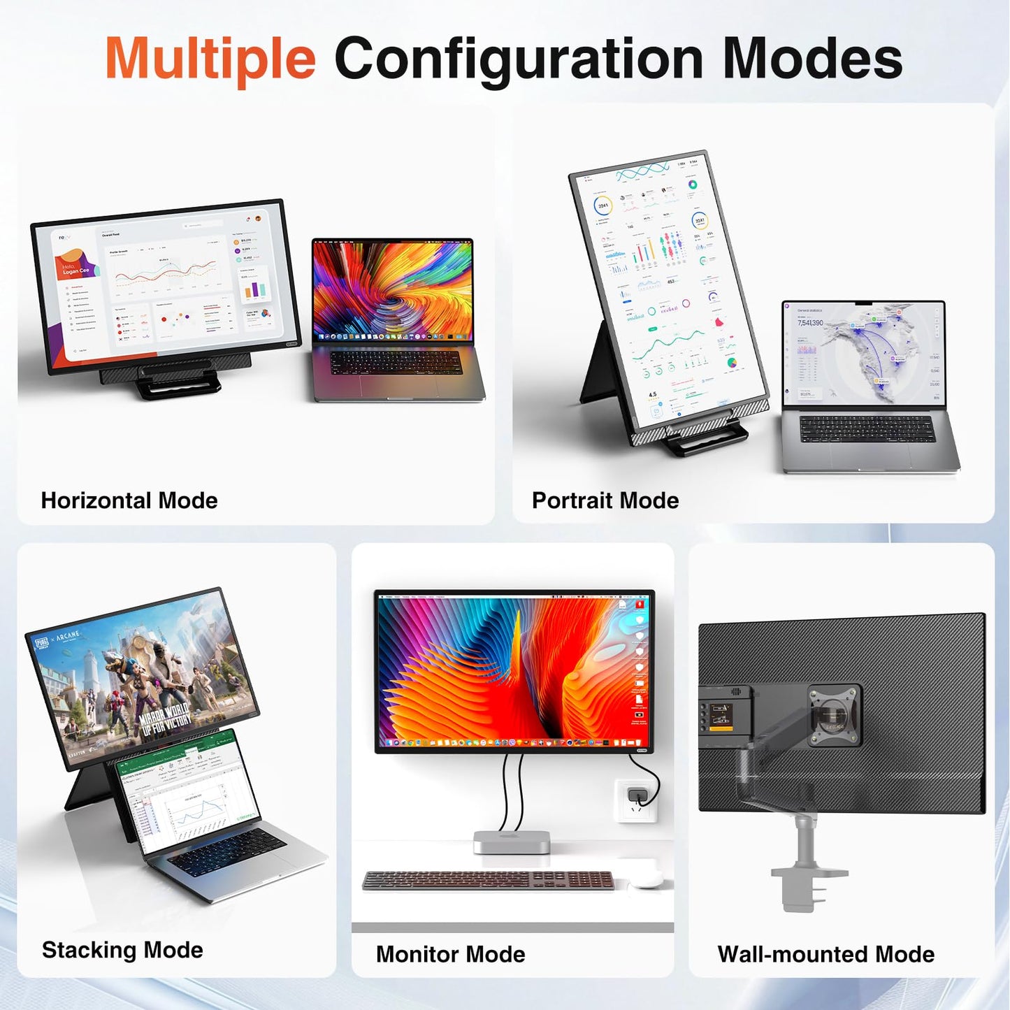 Portable Monitor, 16 Inch 1200P FHD, Horizontal and Vertical with Kickstand, Plug&Play, Built-in Speakers, Ultra-Thin Zero Frame,Travel Monitor for Laptop with Premium Smart Cover