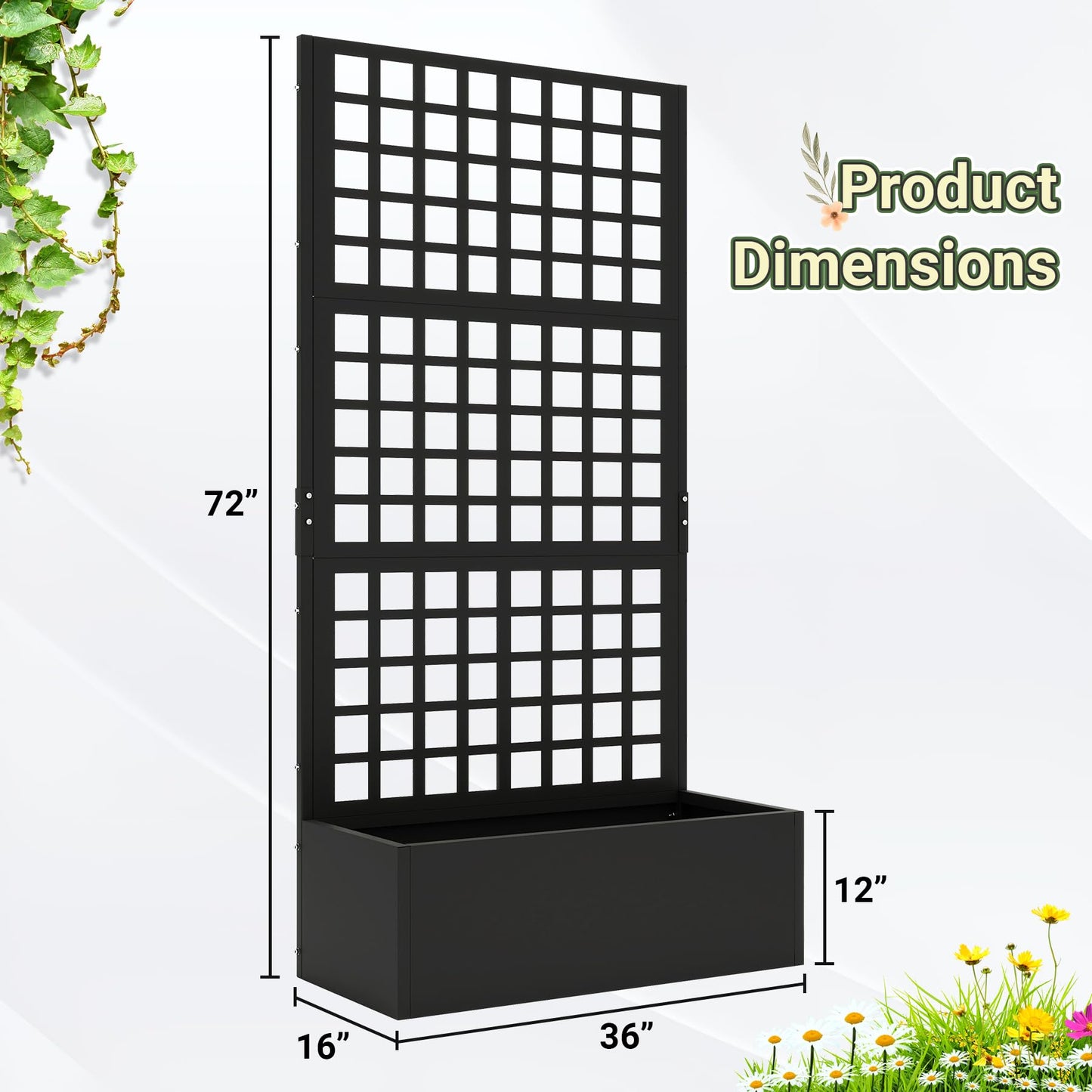 Toriexon Metal Planter with Trellis 72" x 36’’ x 16", Raised Garden Bed with Trellis, Planter Box with Privacy Screen for Climbing Plants, Flowers, Vegetables, Fruits