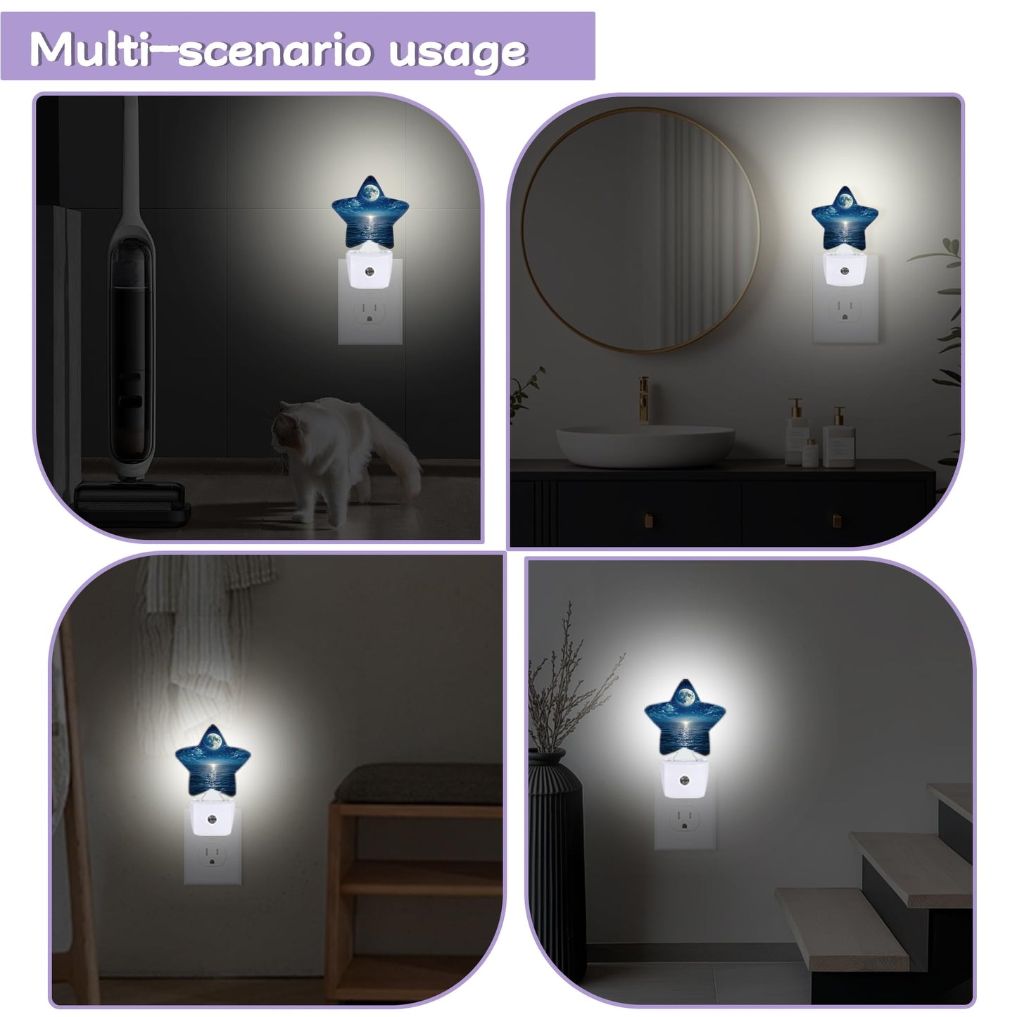 Moonlit Decorative Nightlight Plug in Wall,Ocean Starry Sky Star Shaped Night Light with Built in Sensor for Home Decor,Kitchen Hallway Stairs Desk Lamp