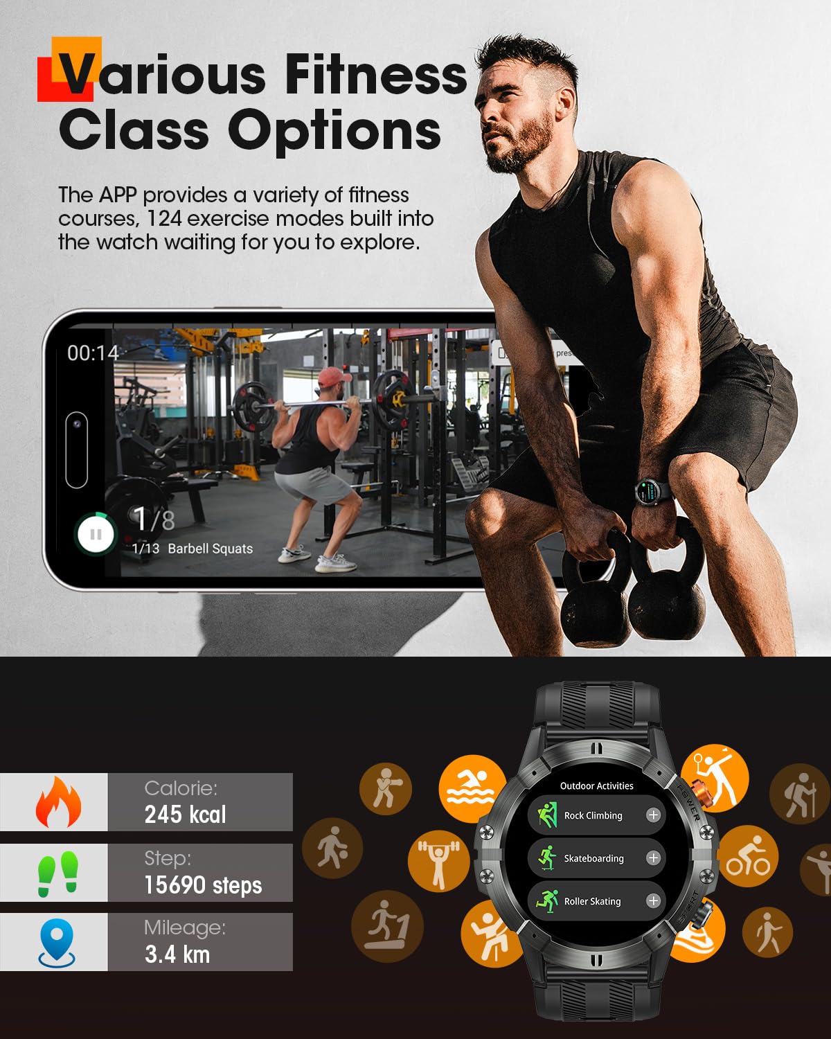 Smart Watches for Men, Bluetooth Call Military Smart Watch, Waterproof Fitness Tracker with Heart Rate/Blood Oxygen/Sleep Monitor/124 Sports Modes, Tactical Watch for Android Phones & iPhone (Black)