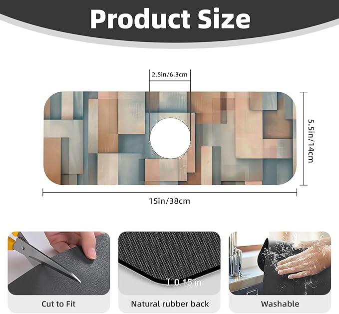 Faucet Draining Mat For Kitchen Sink, Geometric Shapes Brown Beige Diatom Mud