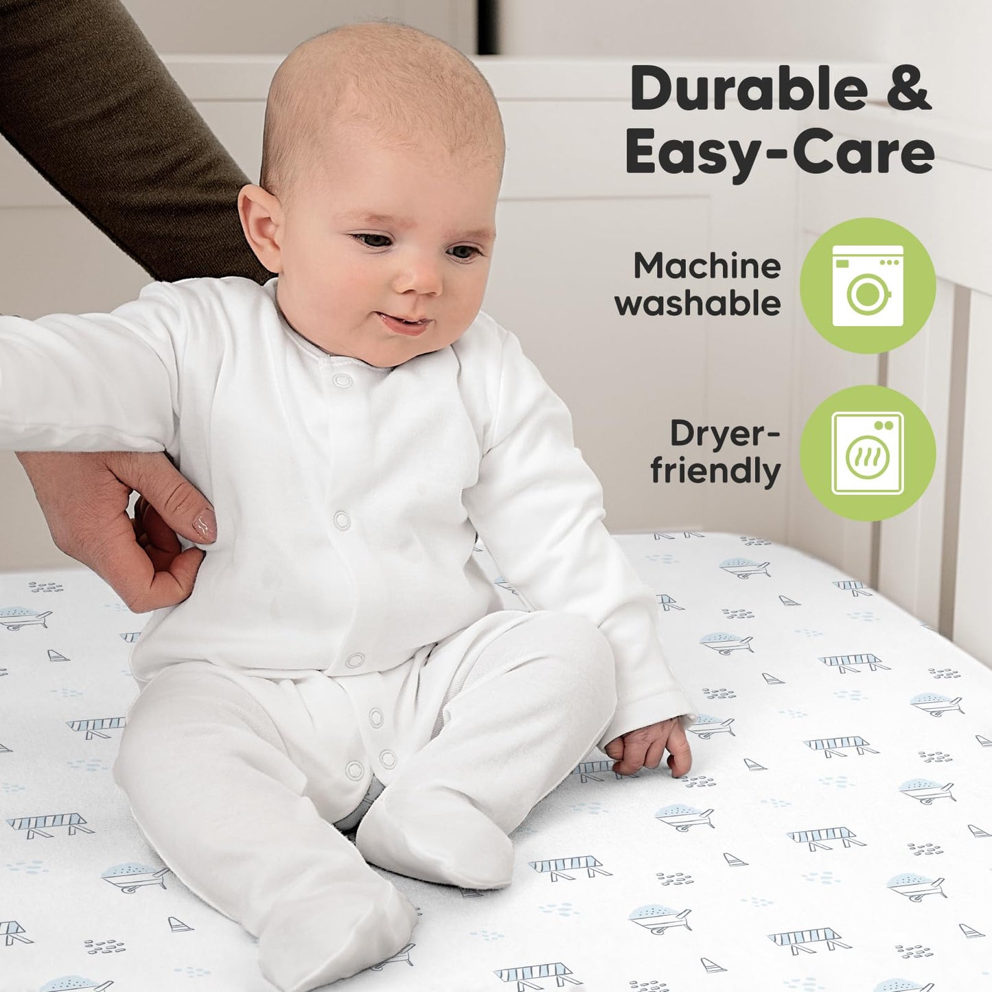 KeaBabies 2-Pack Organic Cotton Crib Sheets for Boys, Girls - 52x28 Fitted Crib Mattress Sheet Neutral, Breathable Cover for Baby Bed Set, Toddler Mattress, Soft & Cute Prints (Excavation)