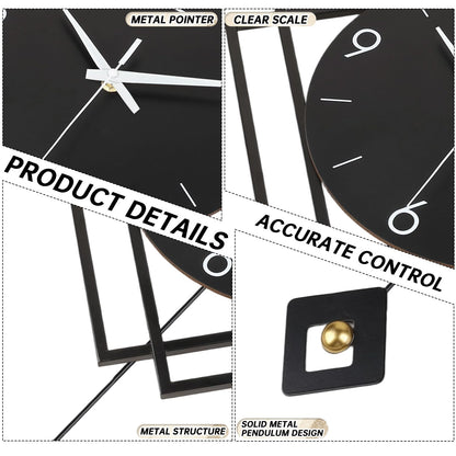 Wall Clock with Pendulum,Silent Quality Quartz Battery Operated,Modern Large Wall Clocks for Living Room Kitchen Home Bathroom Bedroom Wall Decor,16.2x26Inch(Black)