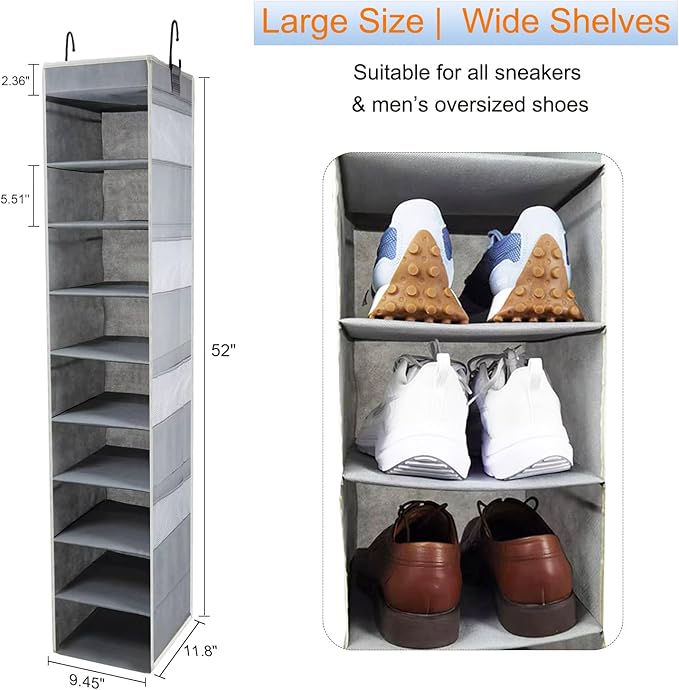 2 Pack Large-Sized Hanging Shoe Organizer 10-Shelf, Sturdy Hanging Closet
