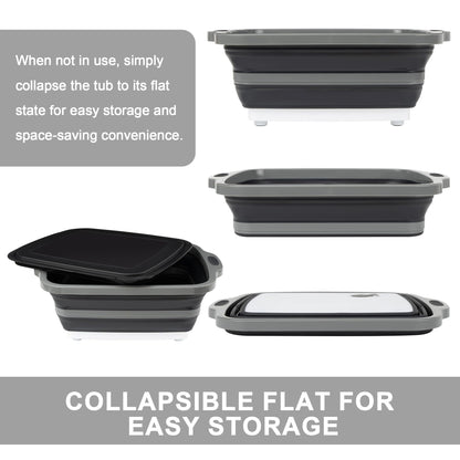 Tiawudi Large Collapsible BBQ Prep Tub with Lid(4.22 Gal/16L), Foldable Camping Sink with Colander, Cutting Board, Dish Basin for Kitchen, Bowl, Vegetable and Fruit, Storage Basket for Picnic