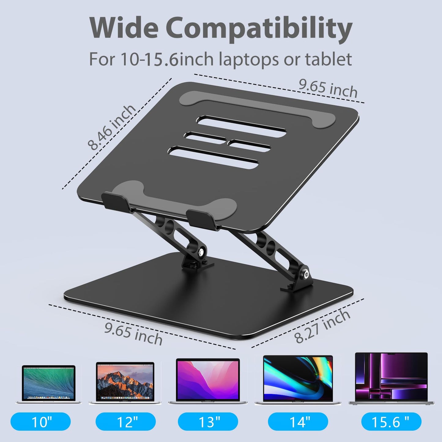 Gogoonike Adjustable Laptop Stand for Desk, Metal Foldable Laptop Riser, Portable Laptop Holder Mount, Ventilated Cooling Computer Notebook Stand Compatible with 10-15.6” Laptops