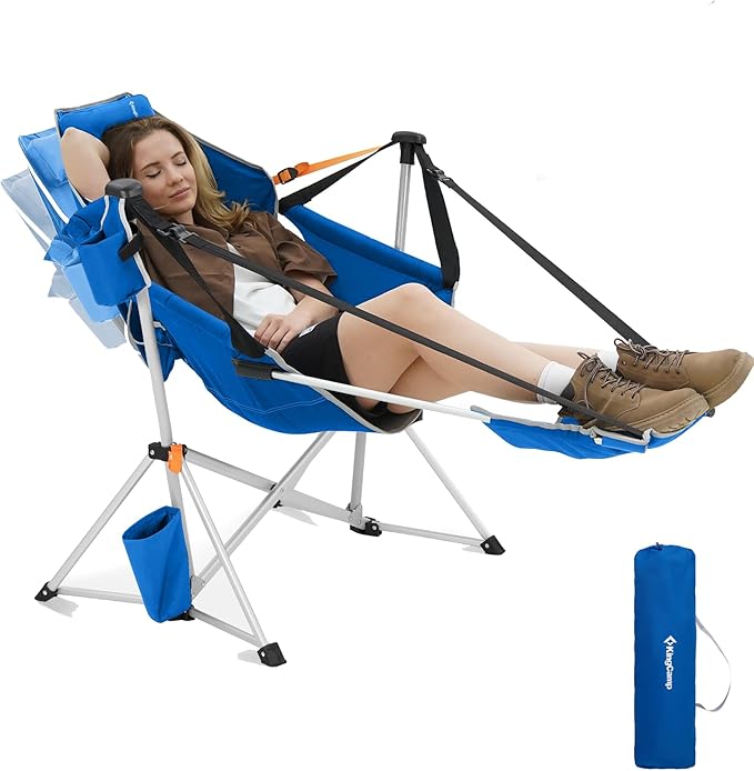 KingCamp Hammock Chair with Footrest – Heavy Duty Swinging Rocking Camping Chairs for Adults up to 400lbs, Folding Portable Oversized Rocker with Cup Holder & Pillow for Outdoor Beach Lawn RV Sports