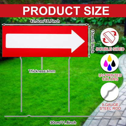 6 Pcs 17 x 6 Inch Arrow Yard Sign Red Corrugated Plastic This Way Decor Double Sided Directional Stake with 12 Inch Sturdy Metal Stakes for Outdoor Lawn Garden Ground Decorations
