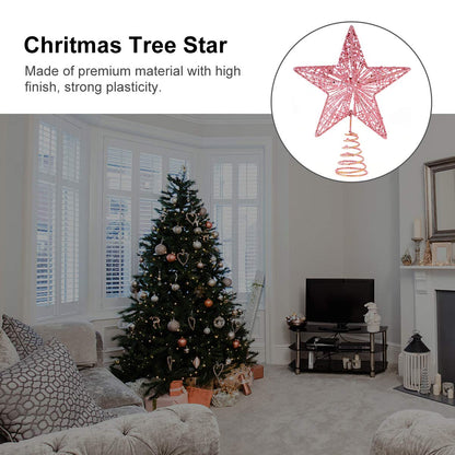 Amosfun Christmas Tree Topper 10 Inch Pink Glitter Star with Metal Hollow Design Wire Star Treetop for Holiday Christmas Home Decoration