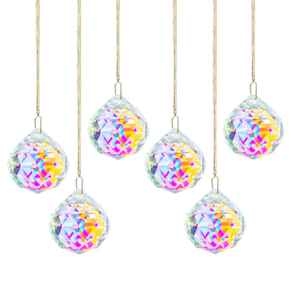 Set 6 Crystal Sun Catcher, AB Coating Ball Suncatcher Window Hanging Christmas Ornaments Rainbow Maker Prisms for Home Garden Decor