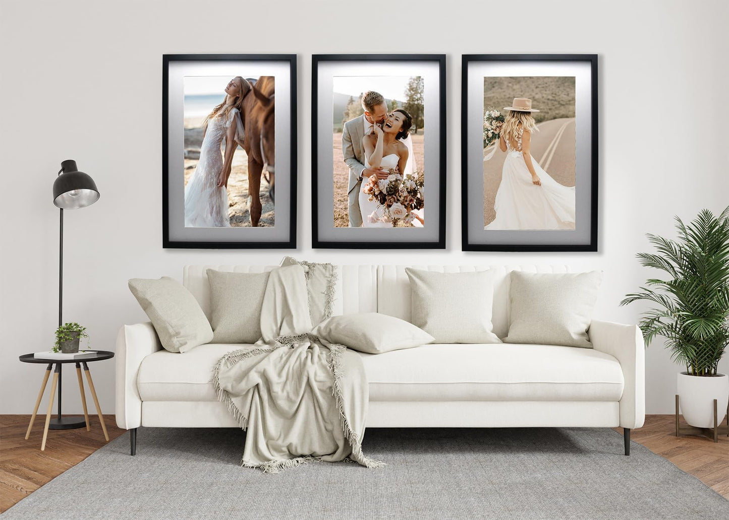 Black 40x60cm(15.7''X23.6'') Boxed Picture Frames Set of 3 with Mounts for 30x50cm, 60x40cm poster frame with Acid Free mount for 30X50 photo (Black 3Pack)