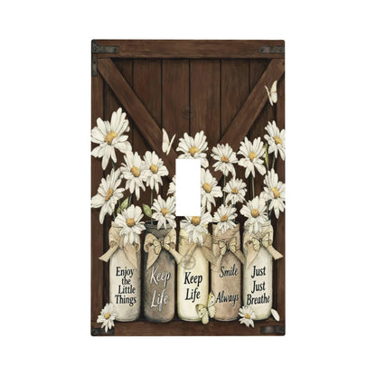 Bvwxzhg Rustic Daisy Light Switch Cover Wall Plate 1 Gang Single Toggle Brown Barn Door Flower Decorative Outlet Covers Electrical Faceplate Switch Plates For Bathroom Kitchen Home