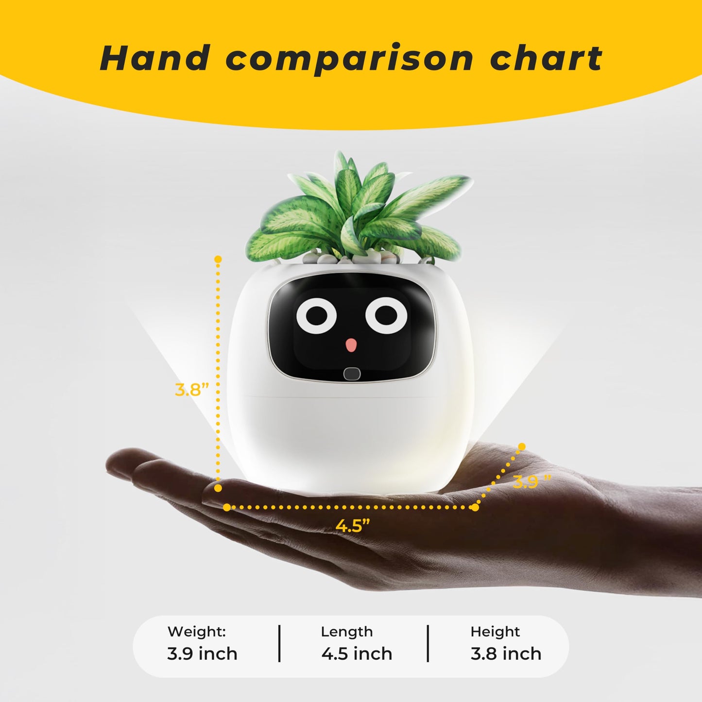 PLANTSIO Smart pet Planter Robot Guidance on Plant Care with Emojis, Adorable Plant Companion with Rich Gesture Interaction, Neat Desk Setup Gift (Yellow)