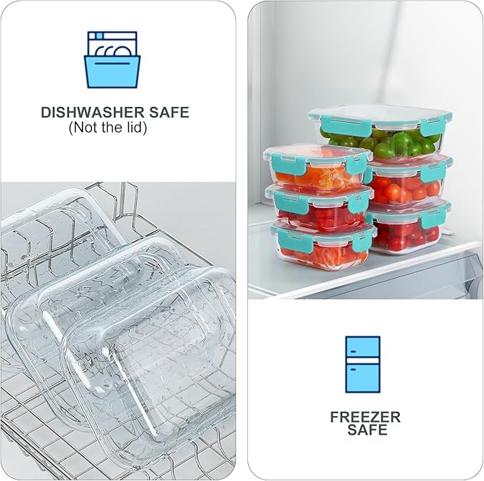 KOMUEE 10 Pack Glass Food Storage Containers, Meal Prep Containers