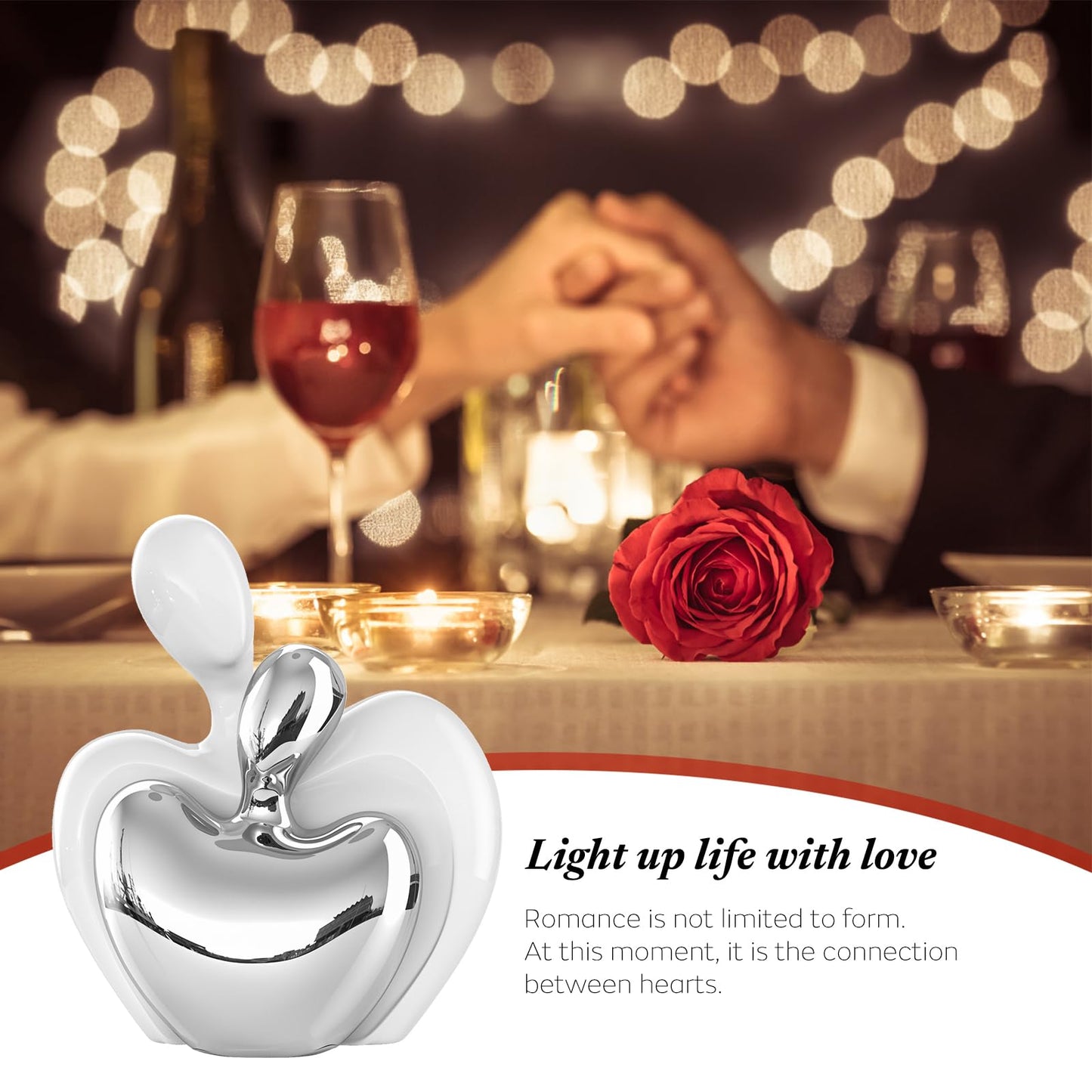 White Silver Mini Hugging Couple Statue Ceramic Lover Figurine Home Decor is a Romantic Gift for Her on Wedding Anniversary and Valentines, TV Stand Decoration Knick Knacks for Shelves (White Silver)