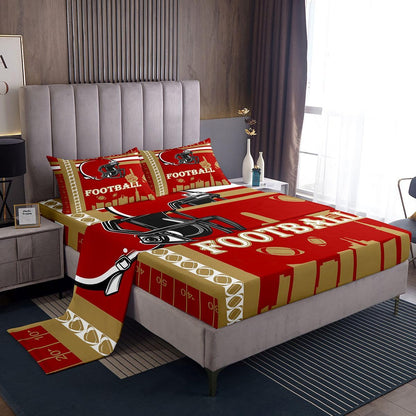 Feelyou Football Bed Sheets Set Boys Girls Fitted Sheet Full Size Football City Sheets with Deep Pocket Rugby Sports Bedding Set