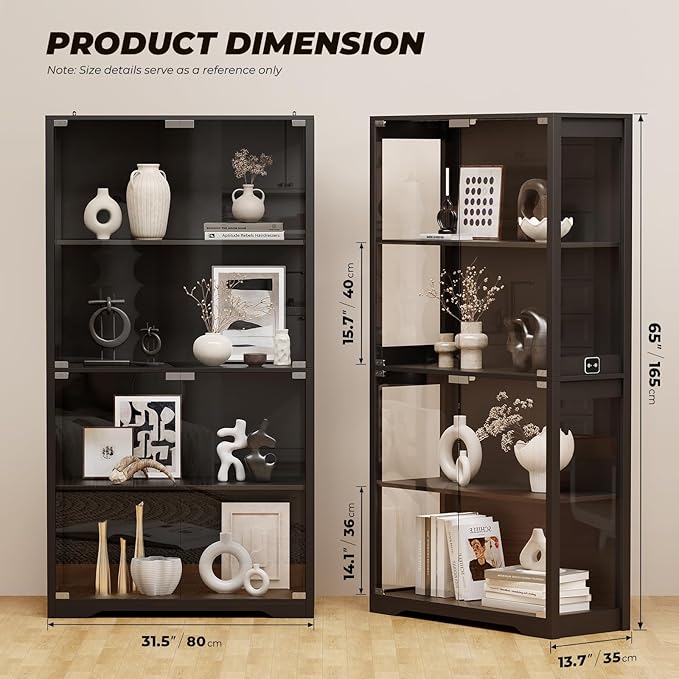 BROTTAR Display Cabinet with Glass Doors, 4-Tier Curio Cabinet with 3 Color