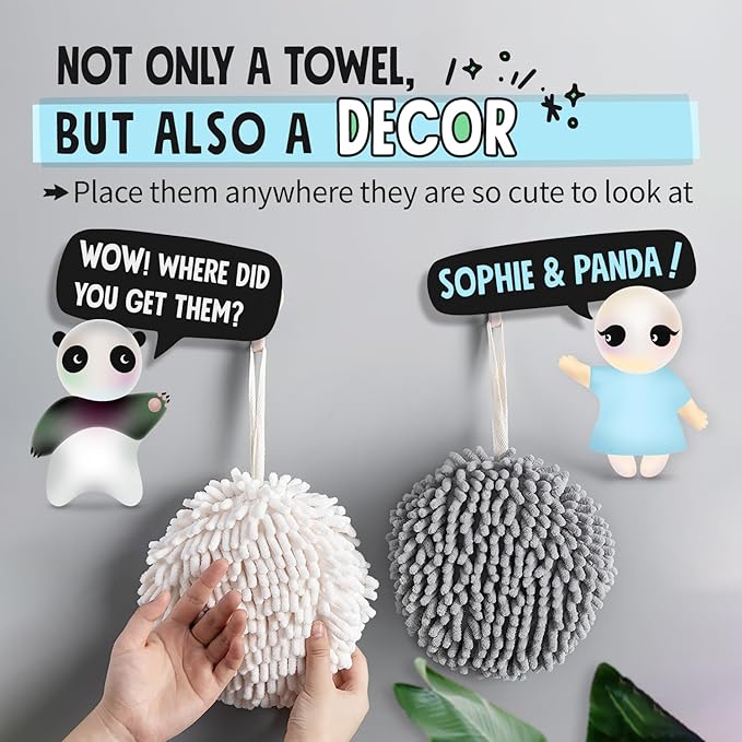 Sophie & Panda Fuzzy Ball Towel White and Gray