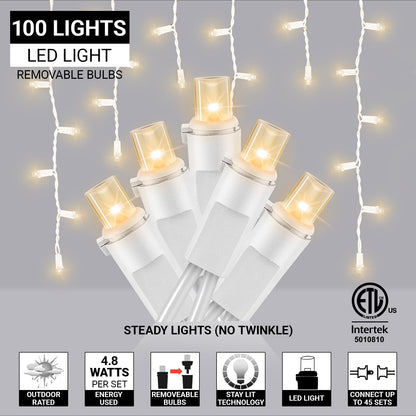 LAMPHOME Warm White Christmas Icicle Lights, 6.2Ft 20 Drops 100LED Connectable Waterproof Lights for Xmas, Thanksgiving Day, Party, Patio, Courtyard, Window, Fence Decor