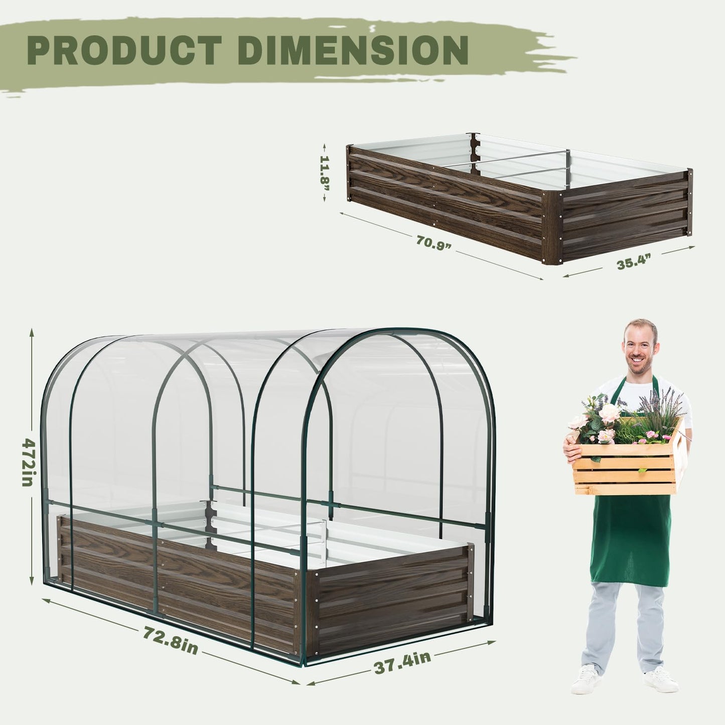 SUNYRISY Galvanized Raised Garden Bed with Greenhouse, Outdoor Metal Planter Box with Plant Bed Cover, Garden Box Protection for Gardening Vegetables Flowers Herbs Planting, Wood Grain