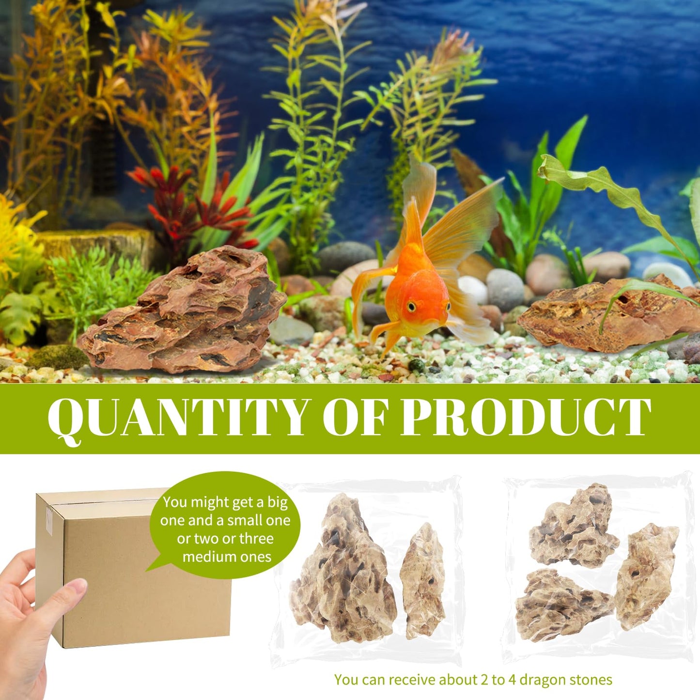 VOKOY 2.5lb Natural Dragon Stones, Aquarium Rocks Decoration Aquascaping Stone Landscaping Model for Fish Tank Decor Terrariums Paludariums Reptile Enclosures Gardens, 2-4 inches