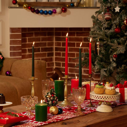Pickood 10-Inch Tall Dripless Taper Candles Set of 12 - Red and Green Tapered Candles, Perfect for Christmas - Smokeless, Unscented, Long Burning - Hand Poured, Colored Tall Candlesticks - Christmas