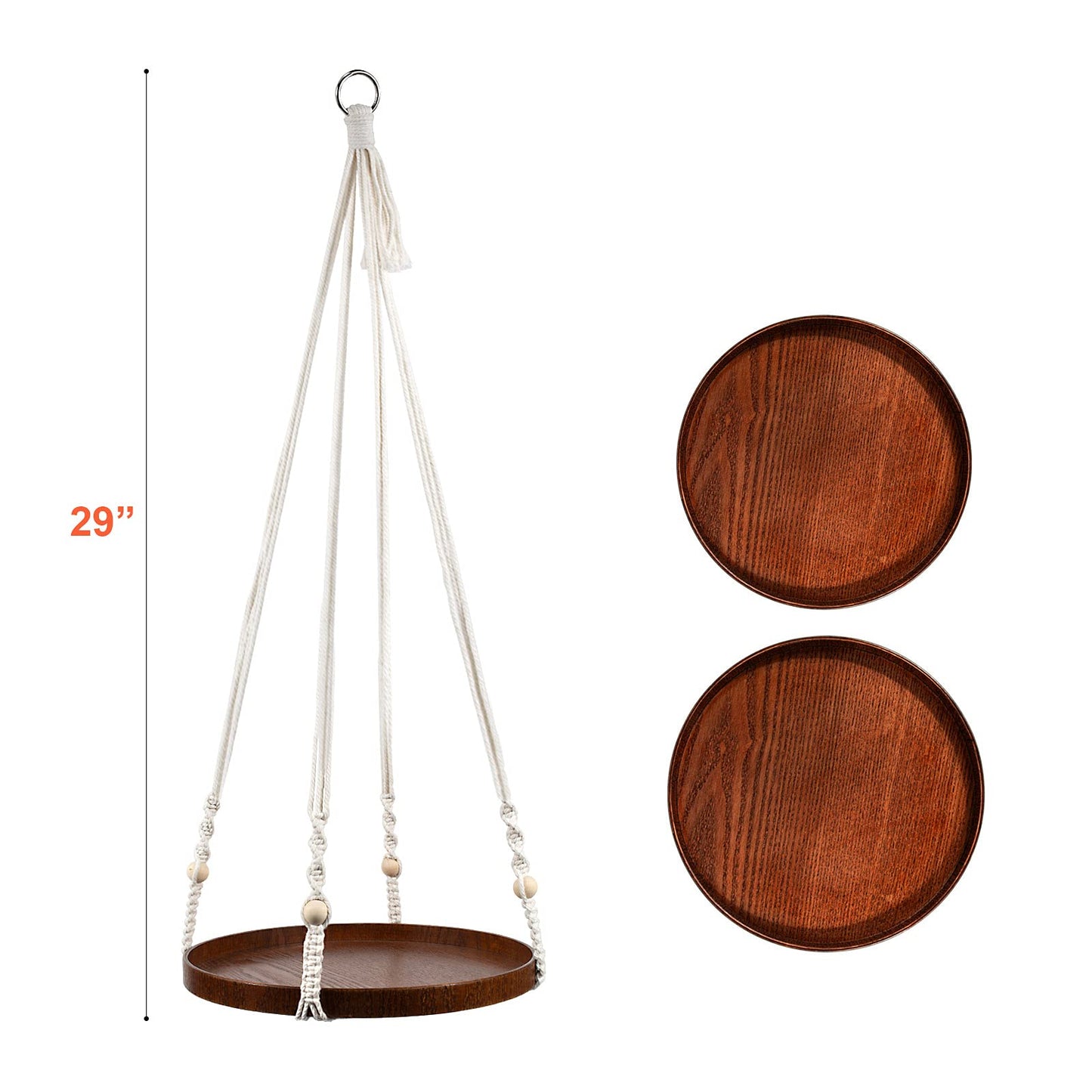 E-Know Macrame Plant Hanger - 2 Set Indoor Hanging Planter Shelf - Hanging Planter Rack Decorative Flower Pot Holder - Handmade Cotton Plant Hangers with Wood Tray Boho Home Decor