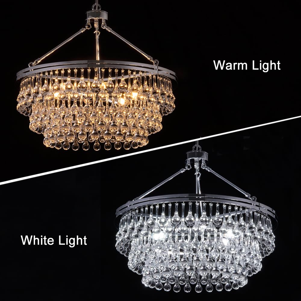 TOCHIC Modern Crystal Chandelier for Dining Room, 24 inch Chrome Chandeliers Light Fixtures Ceiling Hanging Crystal Pendant Lighting for Living Room, Kitchen Island Light, Bedroom Chandelier, 3 Tiers