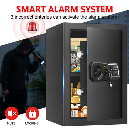 3.4 Cub Large Safes for Home Use, Digital Home Safe Box Fireproof Waterproof with Programmable Keypad, Spare Keys and Removable Shelf, Anti-Theft Fire Proof Safe for Document Money Valuables