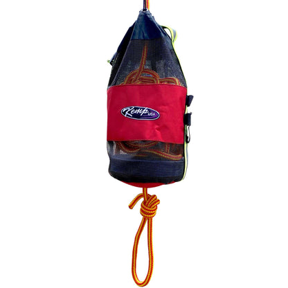 Kemp USA Throw Bag with 75 Foot Floating Rescue Rope Reflective Strap Self Draining Mesh Bag Throwable Flotation Water Rescue Safety Equipment Includes Bengal Whistle Red