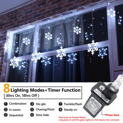 Toodour Christmas Snowflake Lights Outdoor, 17.22ft 264 LED Snowflake Icicle Lights with 22 Drops, Connectable, 8 Modes Waterproof White Christmas Light for Curtain, Eaves, Window, Xmas Decorations
