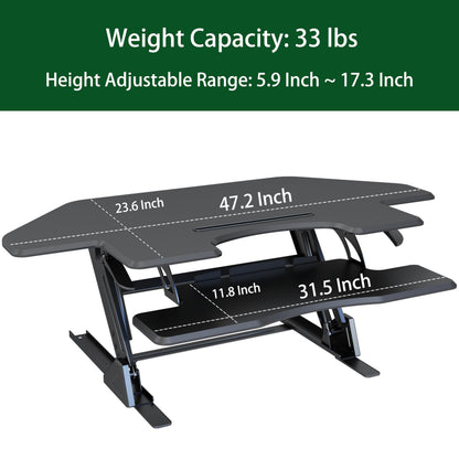 Lubvlook 47 inch Corner Standing Desk Converter, Height Adjustable Sit Stand Desk Riser, Black, GSD06T