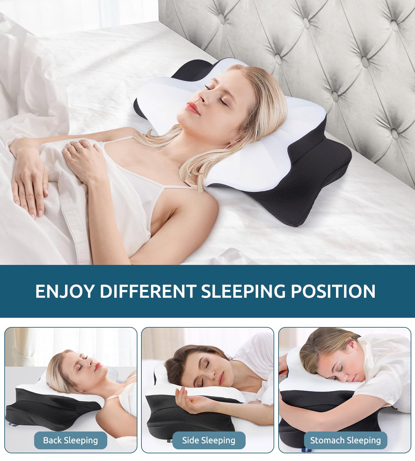 Cervical Pillow for Neck and Shoulder, Ergonomic Contour Memory Foam Pillows for Sleeping, Cooling Neck Support Pillow for Back Stomach Side Sleeper Dark Grey