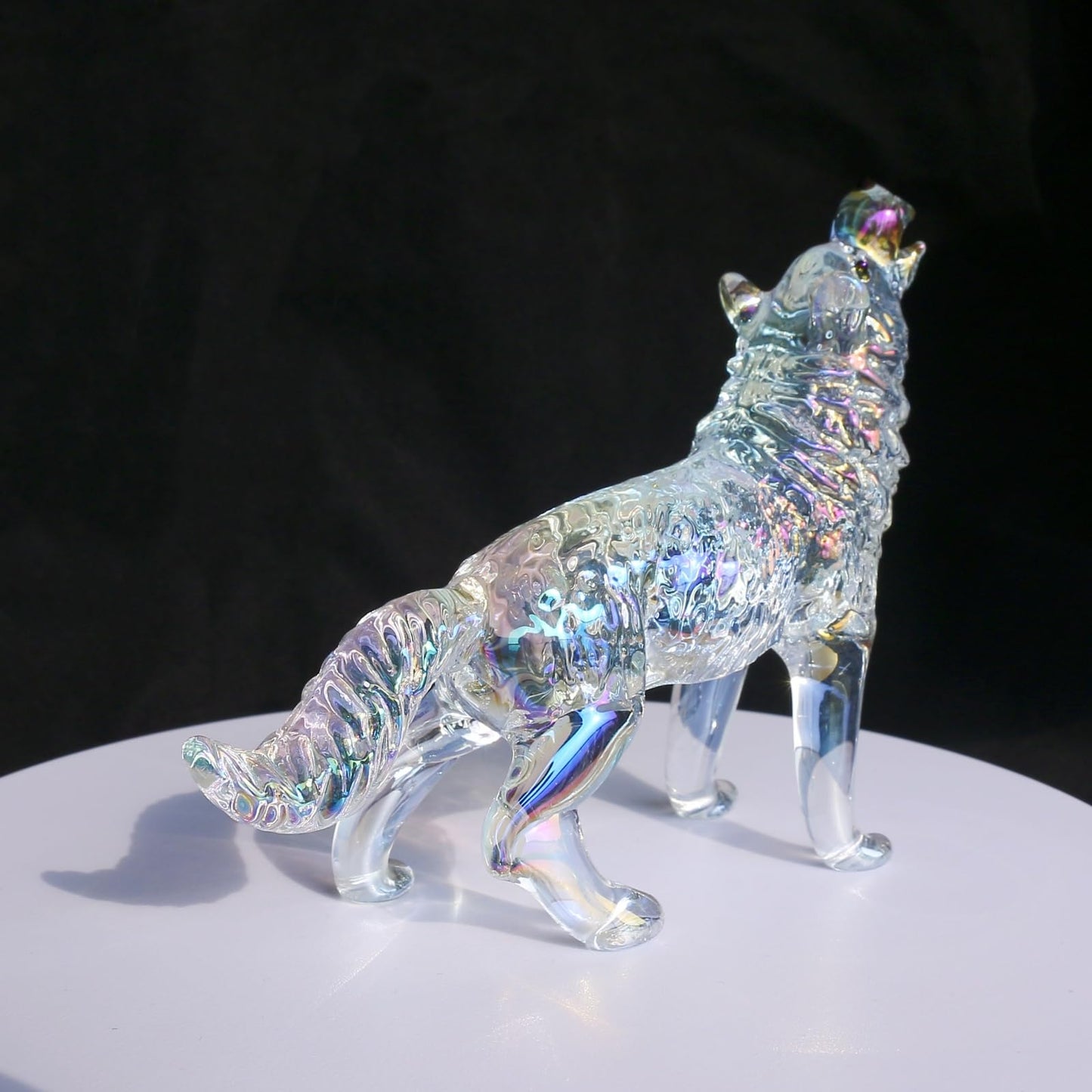 Crystal Glass Wolf Figurine Dazzle Clear Howling Wolf Statue Hand Blown Glass Animal Sculpture Collectible Paperweight