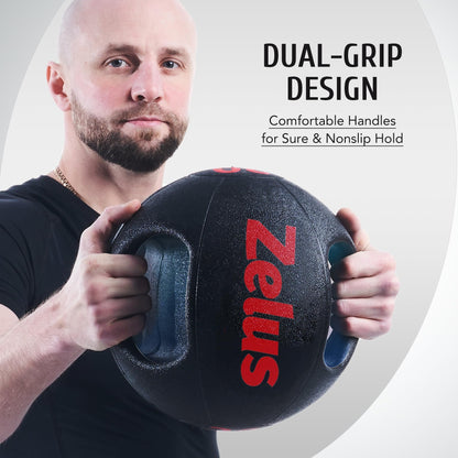 ZELUS Medicine Ball with Dual Grip| 20lb Exercise Ball |Weight Ball with Handles| Textured Grip Exercise Ball |Strength Training| Core Workouts