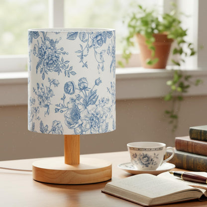 VIHOSE Blue Floral Kids Table Lamp for Bedroom Kids Bedside Lamp with Linen Wooden Nightstand Cartoon Nursery Lampshade for Girls Boys Living Room