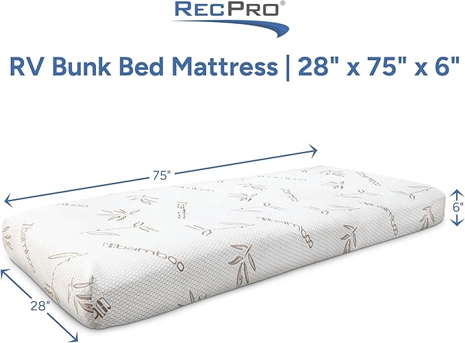 RecPro RV Bunk Bed Mattress Memory Foam Mattress 6" Gel Infused w/Bamboo