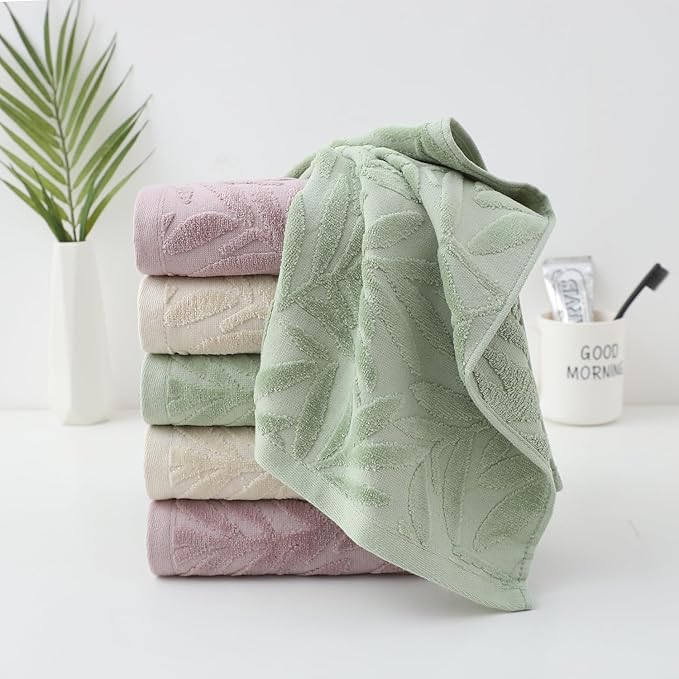 Pidada Hand Towels Set of 2 Leaf Pattern 100% Cotton Absorbent Soft Decorative